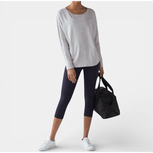 LULULEMON Top Women Size 8 Medium Heathered Vapor Seymour Long-sleeves Cotton